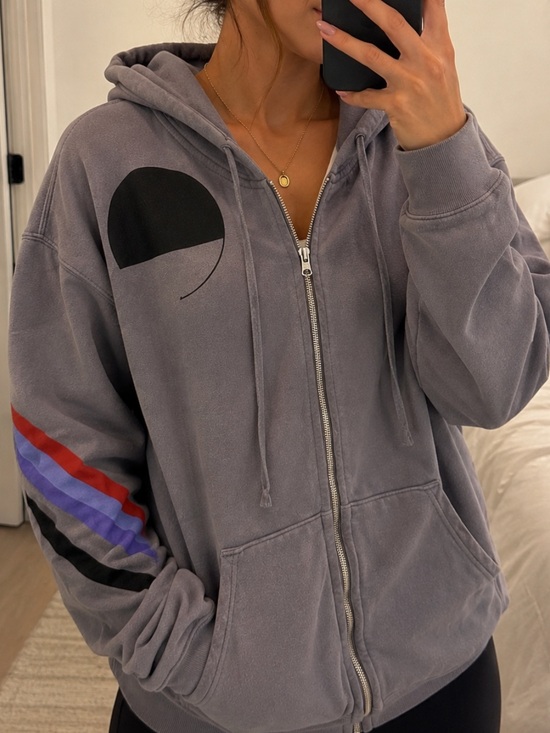 freecity Tops - Free city  Zip-Up Hoodie with Colorful Sleeve Stripes